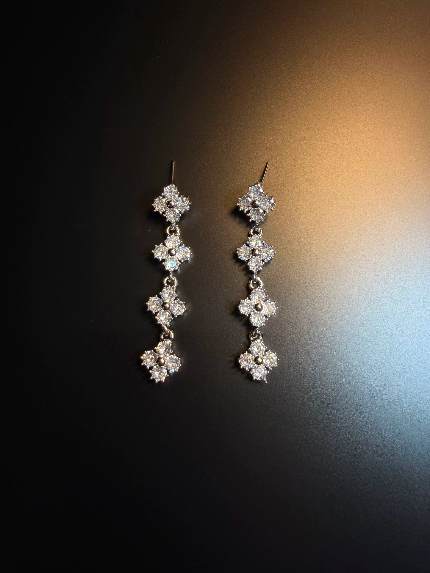 YYBB Jewelry Vintage Clover Drop Earrings Silver Tone Crystal Pave Long Dangle Bridal Statement Jewelry