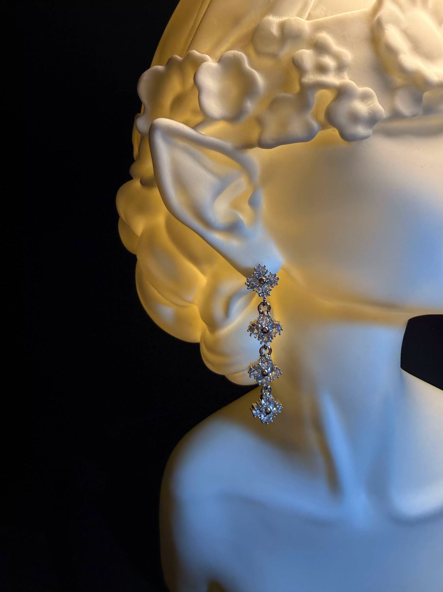 YYBB Jewelry Vintage Clover Drop Earrings Silver Tone Crystal Pave Long Dangle Bridal Statement Jewelry