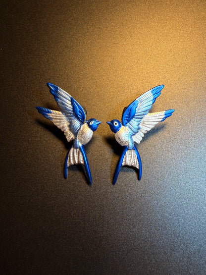 Vintage Style Blue Swallow Stud Earrings - Retro Flying Bird Jewelry