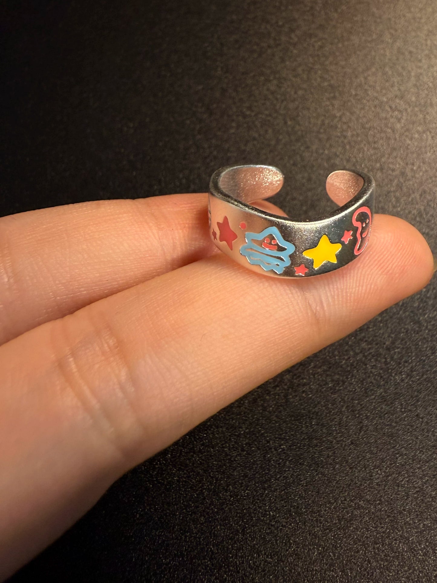 Y2K Graffiti Pattern Ring Pair - Cute Hand Drawn Cartoon Enamel Jewelry