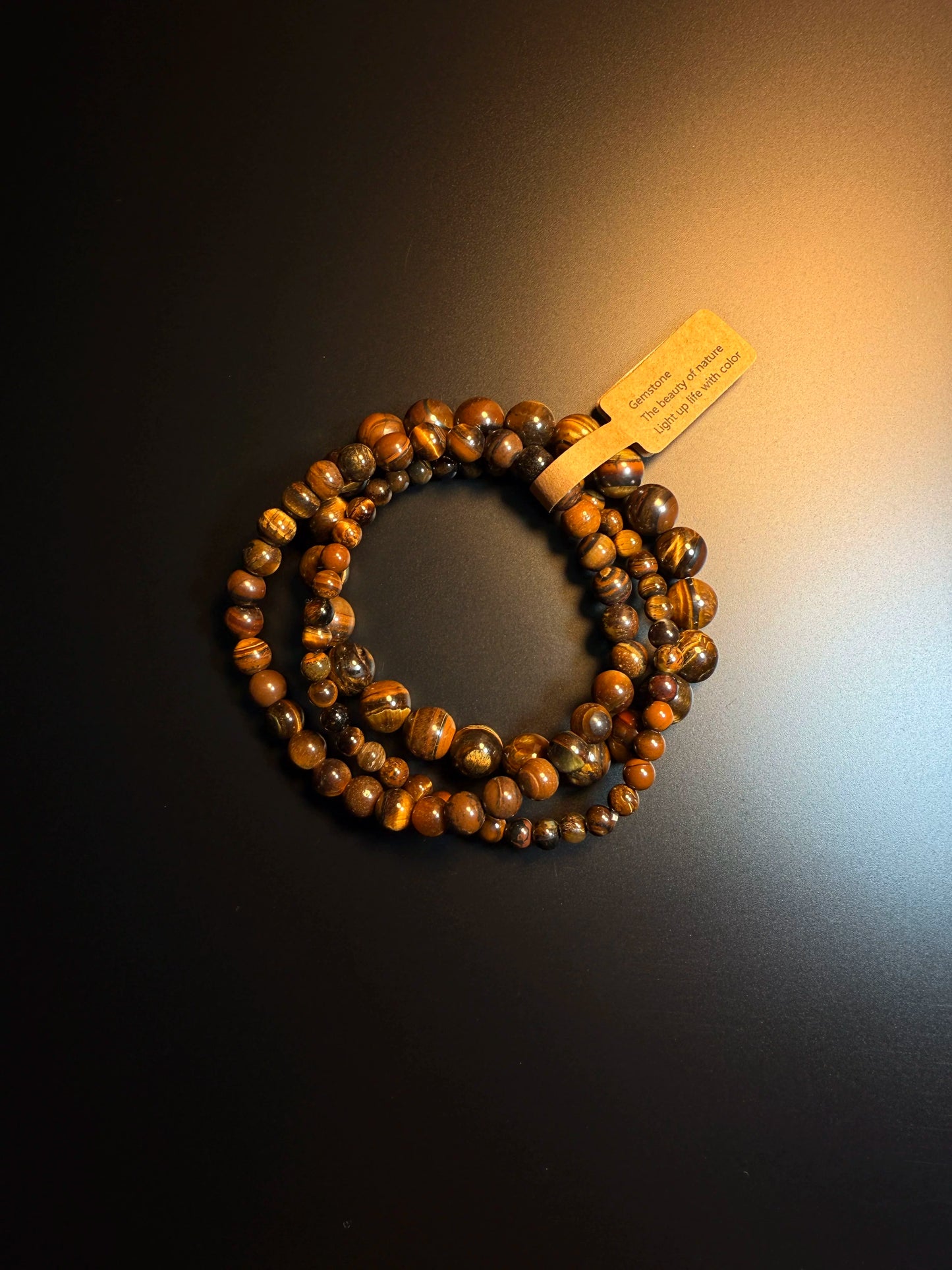 طقم أساور قابلة للتكديس من حجر عين النمر الطبيعي من YYBB Jewelry، خرز أحجار كريمة مطاطية، أسلوب بوهيمي زِن كلاسيكي للجنسين