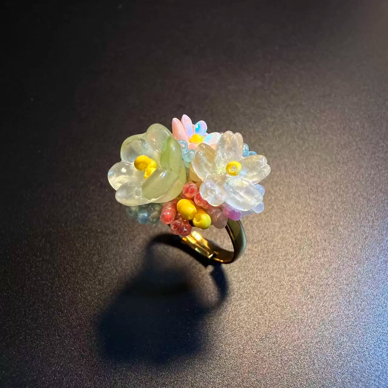 Fairycore Blooming Flower Cocktail Ring - Cute Adjustable Botanical Accessory