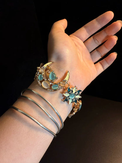 Vintage Style Sun And Moon Toggle Bracelet - Celestial Crystal And Enamel Jewelry