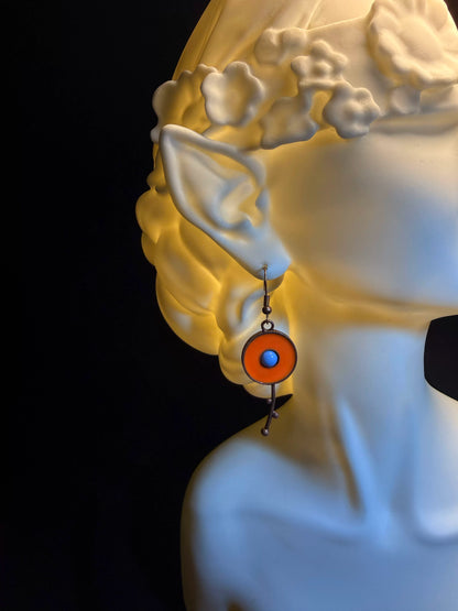 YYBB Jewelry ヴィンテージ アシンメトリー エナメル サークル ダングルイヤリング カラーブロック ポップドット ステートメント ミッドセンチュリー ボヘミアンスタイル