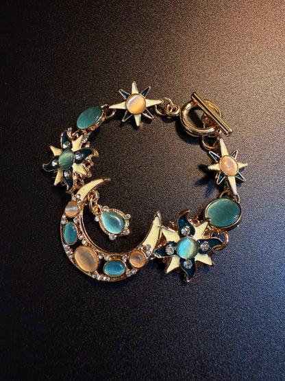 Vintage Style Sun And Moon Toggle Bracelet - Celestial Crystal And Enamel Jewelry