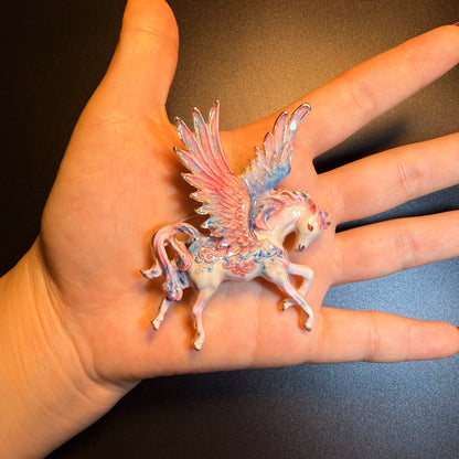 Vintage Style Pink Enamel Pegasus Brooch - Dreamy Winged Horse Lapel Pin