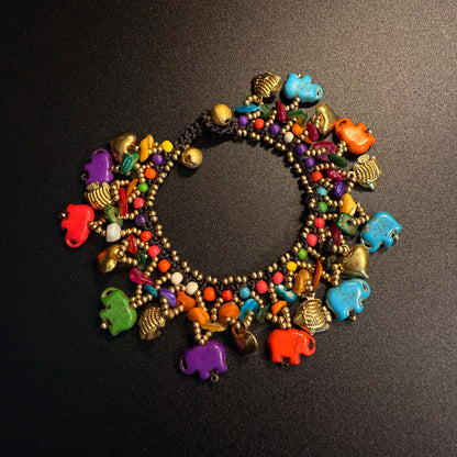 Vintage-Stil Buntes Elefanten-Anhängerarmband - Boho Tier-Schmuck