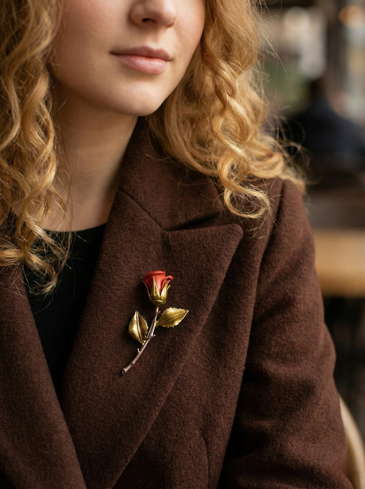 Vintage Style Chic Rose Brooch - Elegant Floral Lapel Pin For Coats