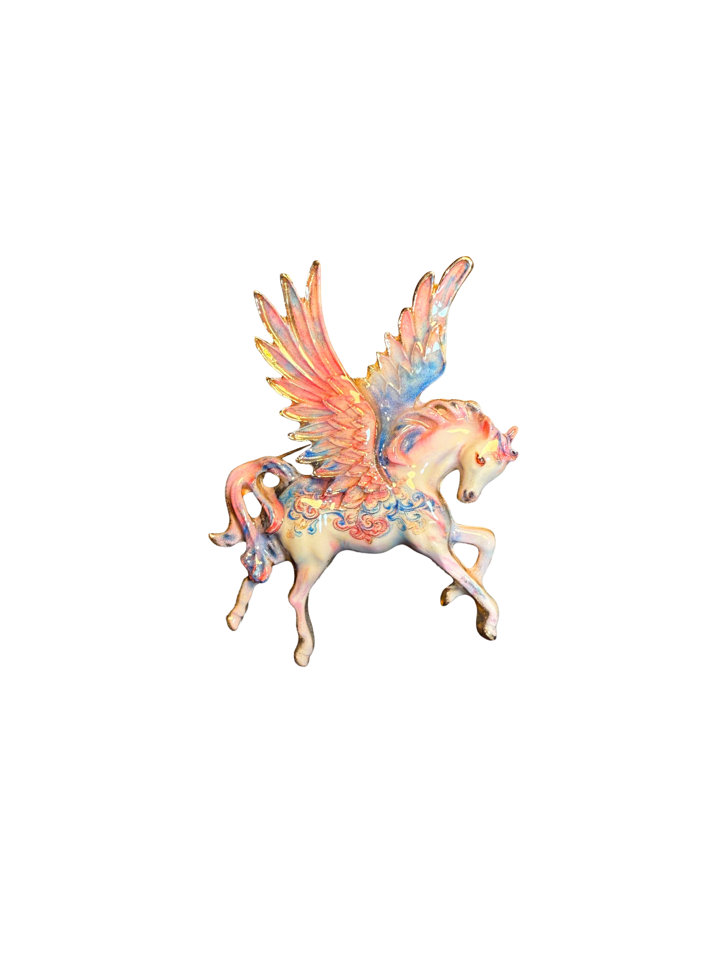 Vintage Style Pink Enamel Pegasus Brooch - Dreamy Winged Horse Lapel Pin