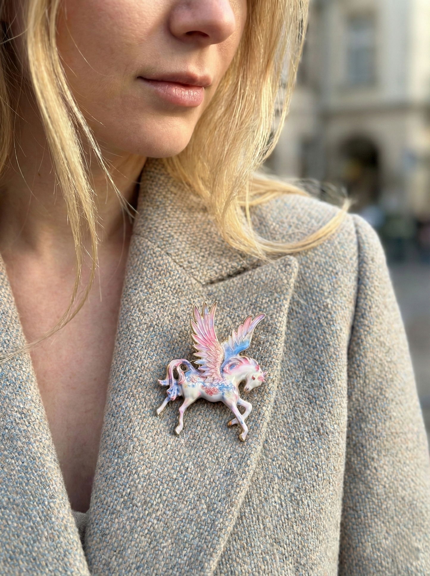Vintage Style Pink Enamel Pegasus Brooch - Dreamy Winged Horse Lapel Pin