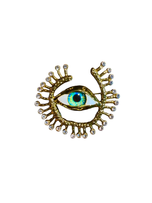 Vintage Style Sparkling Evil Eye Brooch - Rhinestone Protection Lapel Pin