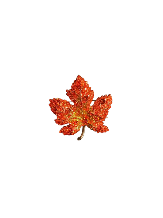 Vintage Style Sparkling Red Maple Leaf Brooch - Rhinestone Autumn Pin