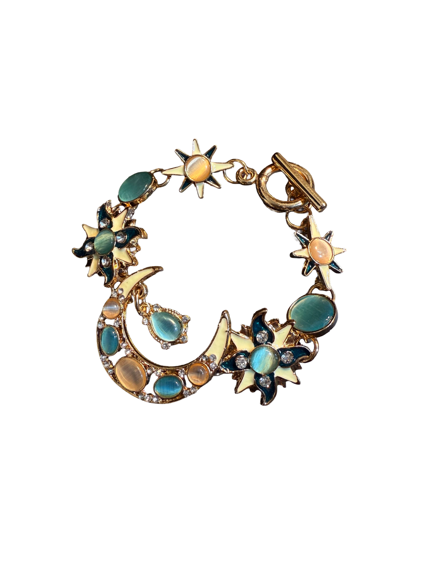 Vintage Style Sun And Moon Toggle Bracelet - Celestial Crystal And Enamel Jewelry