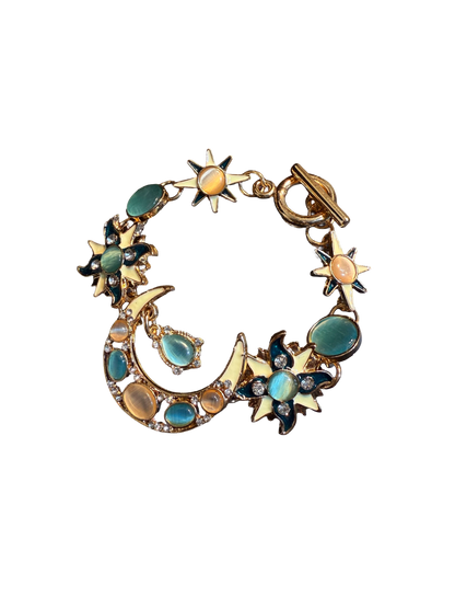 Vintage Style Sun And Moon Toggle Bracelet - Celestial Crystal And Enamel Jewelry