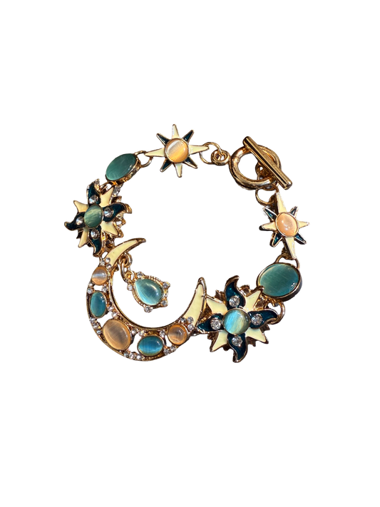 Vintage Style Sun And Moon Toggle Bracelet - Celestial Crystal And Enamel Jewelry
