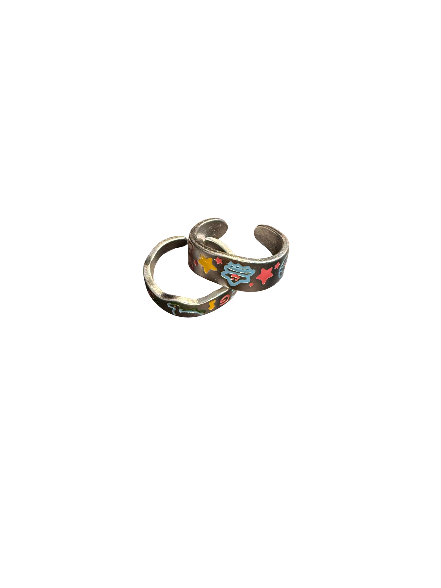 Y2K Graffiti Pattern Ring Pair - Cute Hand Drawn Cartoon Enamel Jewelry