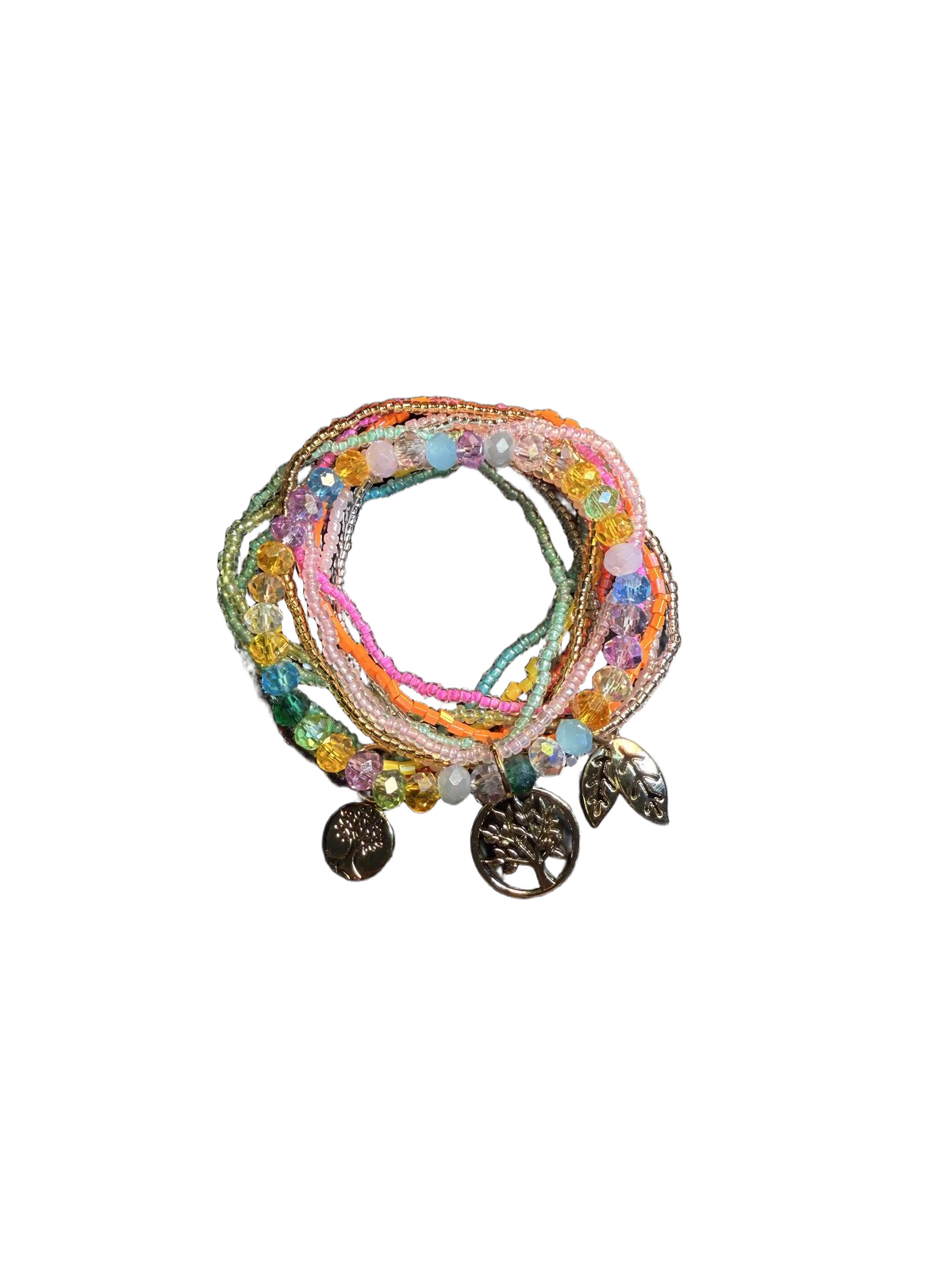 سوار لفّ خرز ملون من YYBB Jewelry مع تعليقة شجرة الحياة، متعدد الطبقات، قوس قزح يدوي الصنع بأسلوب بوهيمي