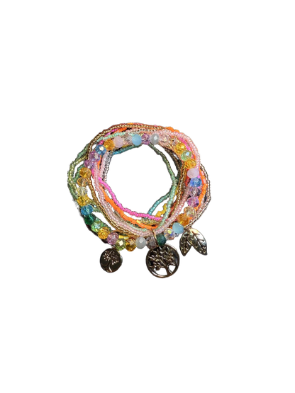 سوار لفّ خرز ملون من YYBB Jewelry مع تعليقة شجرة الحياة، متعدد الطبقات، قوس قزح يدوي الصنع بأسلوب بوهيمي