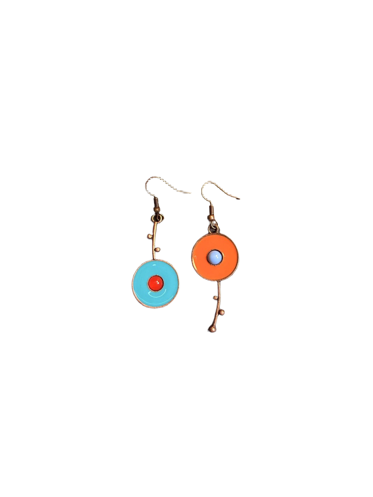 YYBB Jewelry ヴィンテージ アシンメトリー エナメル サークル ダングルイヤリング カラーブロック ポップドット ステートメント ミッドセンチュリー ボヘミアンスタイル