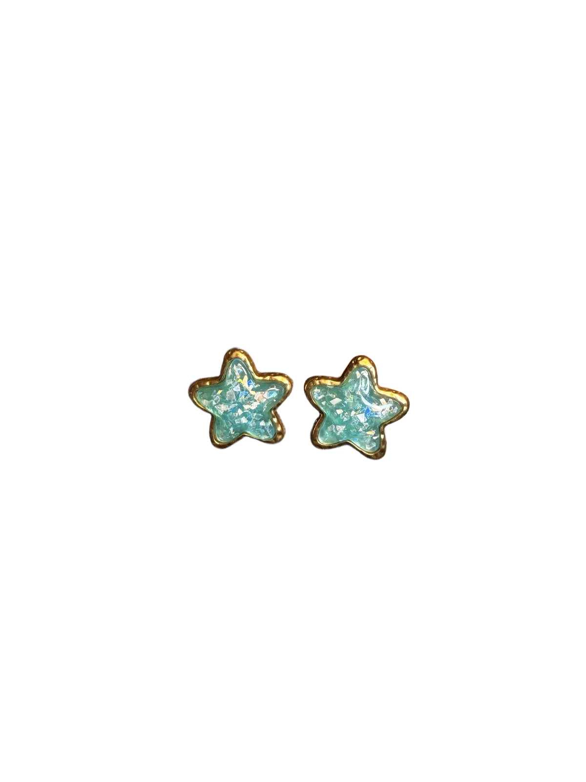 أقراط مسمار نجمة لامعة بلون أخضر بحري من YYBB Jewelry، ريزين بلون ذهبي، أسلوب سماوي كاوايي Y2K عتيق