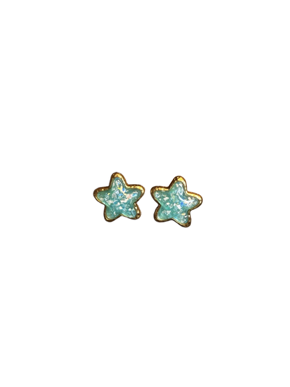أقراط مسمار نجمة لامعة بلون أخضر بحري من YYBB Jewelry، ريزين بلون ذهبي، أسلوب سماوي كاوايي Y2K عتيق