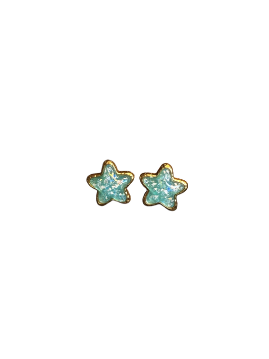أقراط مسمار نجمة لامعة بلون أخضر بحري من YYBB Jewelry، ريزين بلون ذهبي، أسلوب سماوي كاوايي Y2K عتيق
