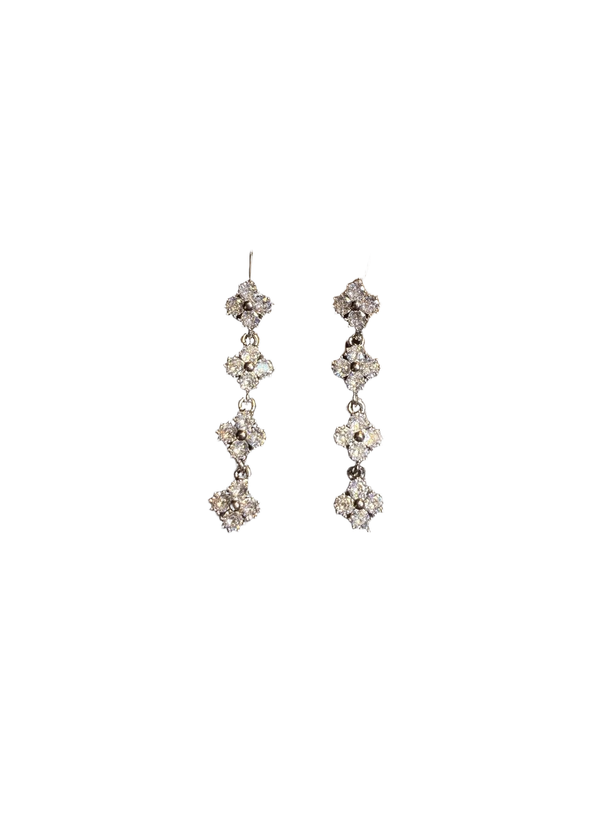 YYBB Jewelry Vintage Clover Drop Earrings Silver Tone Crystal Pave Long Dangle Bridal Statement Jewelry
