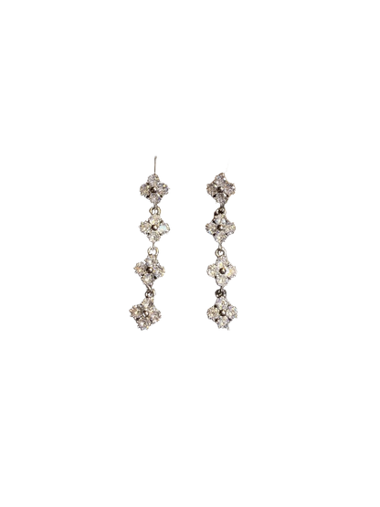 YYBB Jewelry Vintage Clover Drop Earrings Silver Tone Crystal Pave Long Dangle Bridal Statement Jewelry