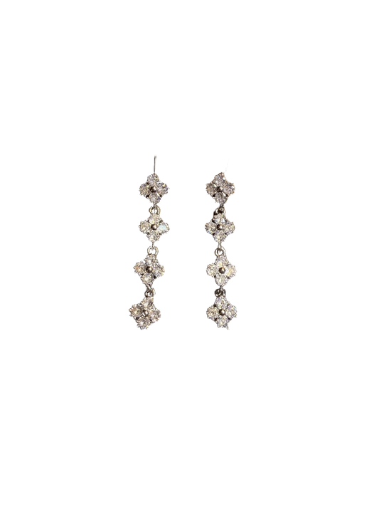 YYBB Jewelry Vintage Clover Drop Earrings Silver Tone Crystal Pave Long Dangle Bridal Statement Jewelry
