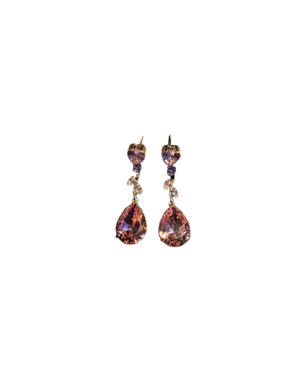 أقراط متدلية بكريستال وردي عتيق من YYBB Jewelry مع مسامير قلب، دلايات دمعة نباتية بلون ذهبي، وأسلوب بوهيمي فاخر